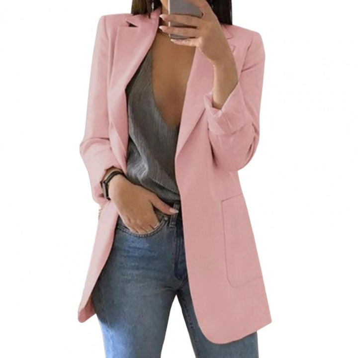 Women's Blazer with Open Front and Lapel Collar - Fitted Jacket with Long Sleeves