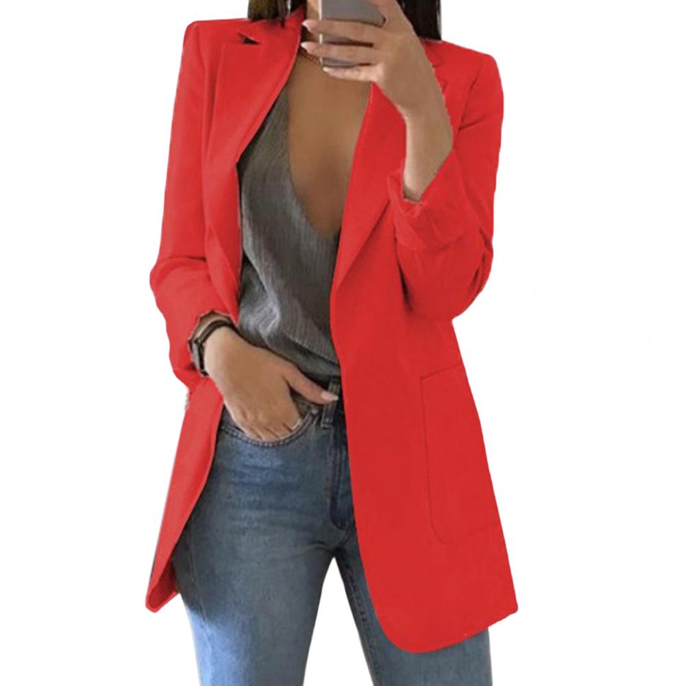 Women's Blazer with Open Front and Lapel Collar - Fitted Jacket with Long Sleeves