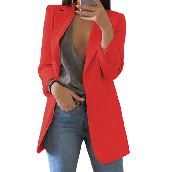 Women's Blazer with Open Front and Lapel Collar - Fitted Jacket with Long Sleeves