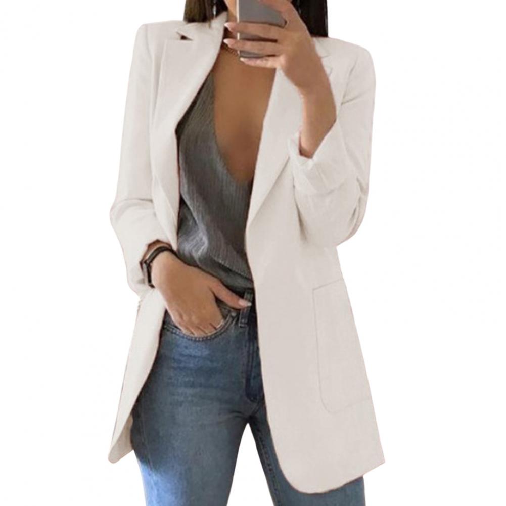 Women's Blazer with Open Front and Lapel Collar - Fitted Jacket with Long Sleeves