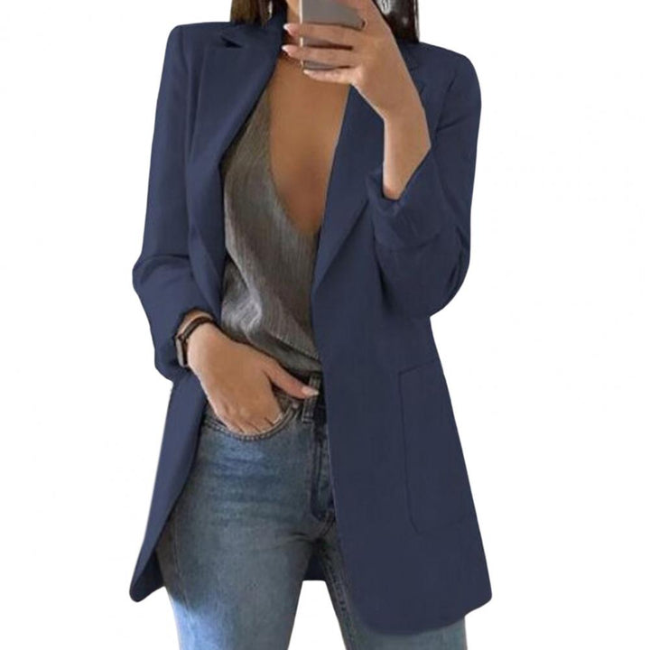 Women's Blazer with Open Front and Lapel Collar - Fitted Jacket with Long Sleeves