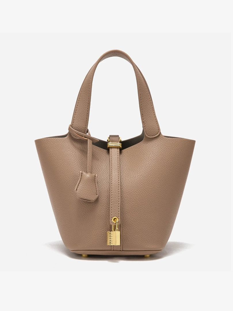 Women's Bucket Tote Bag - Top-Handle Padlock Closure