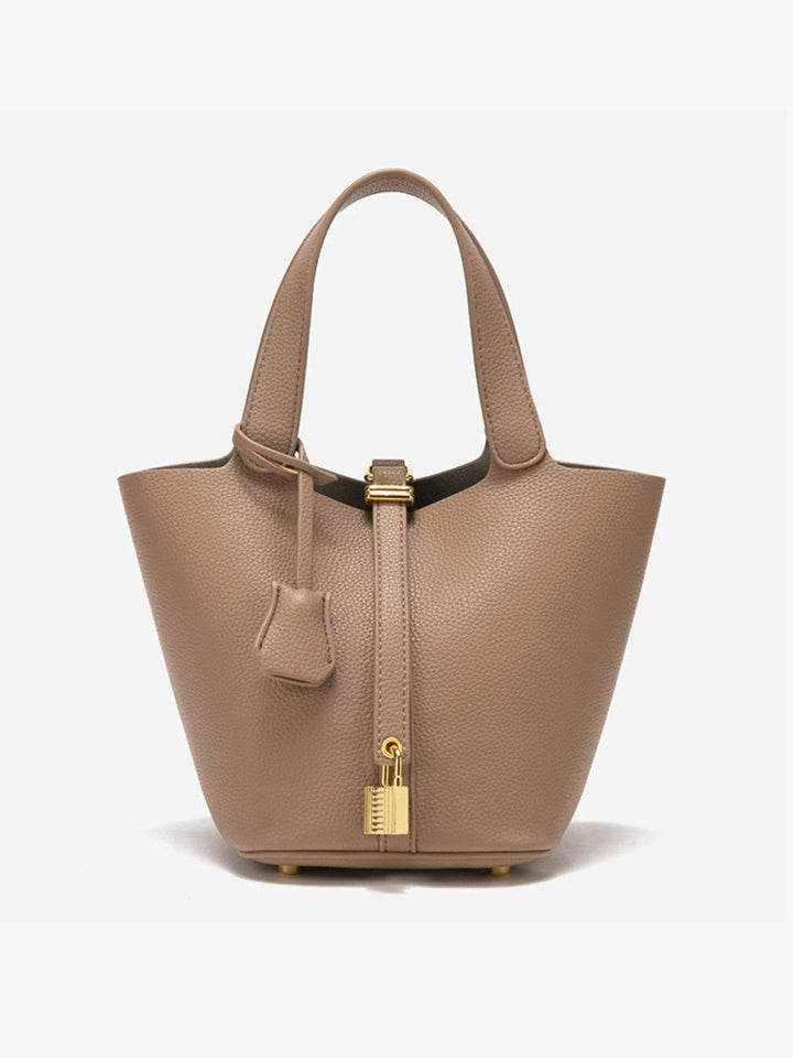 Women's Bucket Tote Bag - Top-Handle Padlock Closure