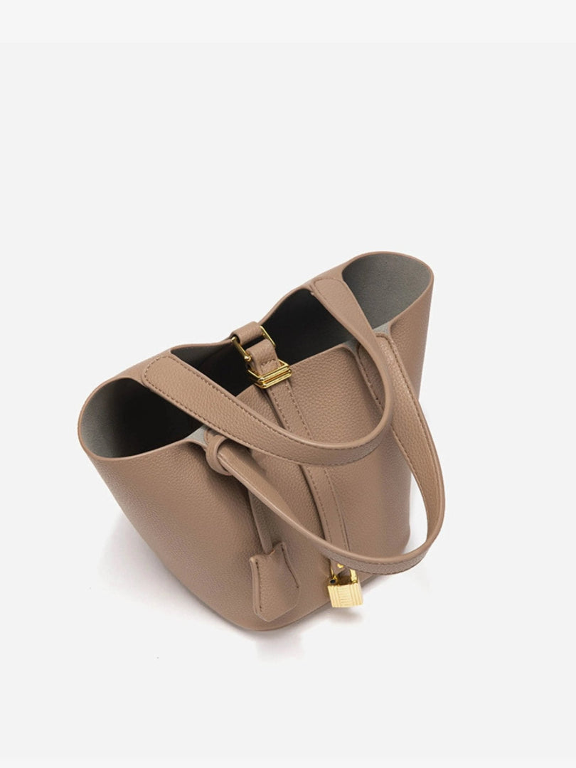 Women's Bucket Tote Bag - Top-Handle Padlock Closure