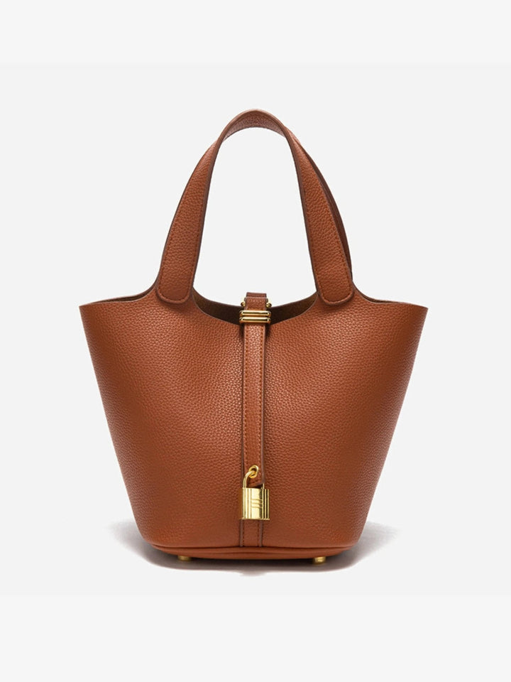 Women's Bucket Tote Bag - Top-Handle Padlock Closure