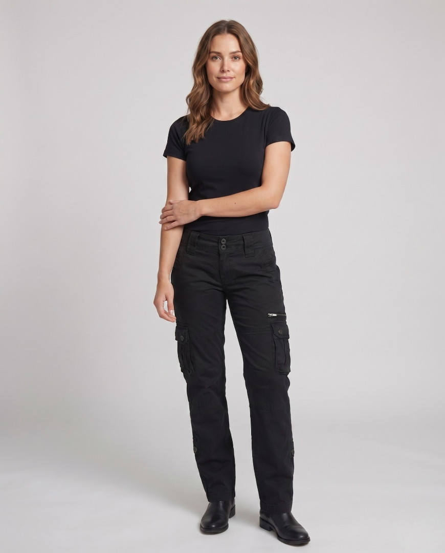 Women's Cargo Trousers - Straight Leg Flap Pockets
