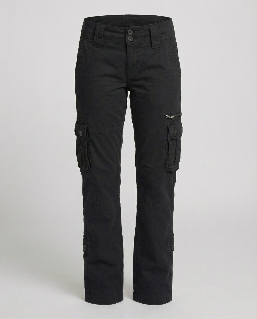 Women's Cargo Trousers - Straight Leg Flap Pockets