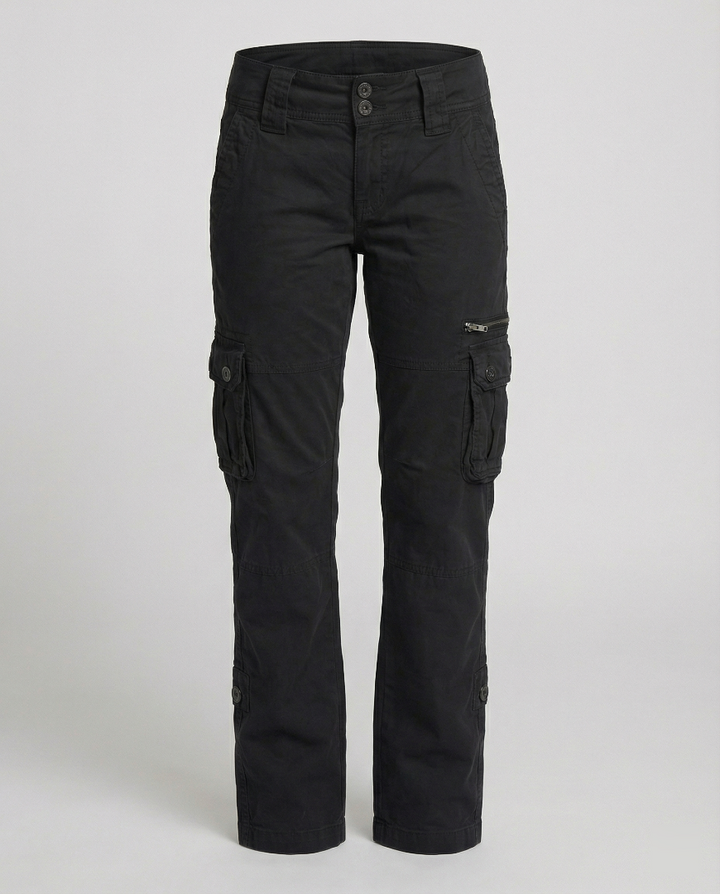 Women's Cargo Trousers - Straight Leg Flap Pockets
