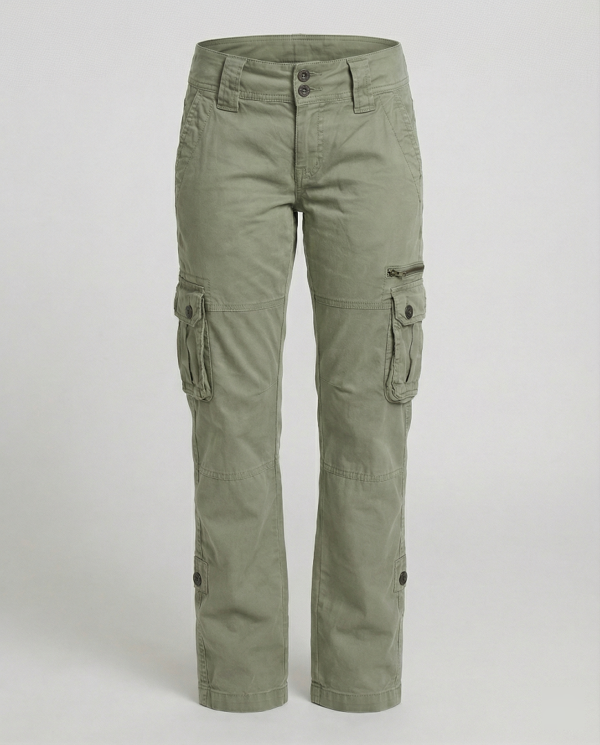 Women's Cargo Trousers - Straight Leg Flap Pockets