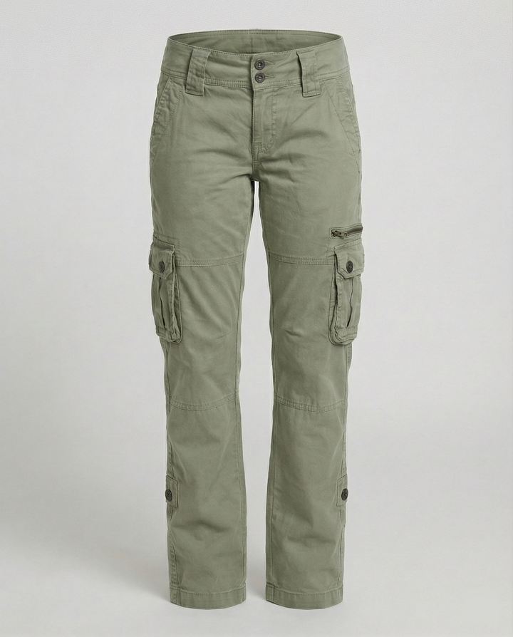 Women's Cargo Trousers - Straight Leg Flap Pockets