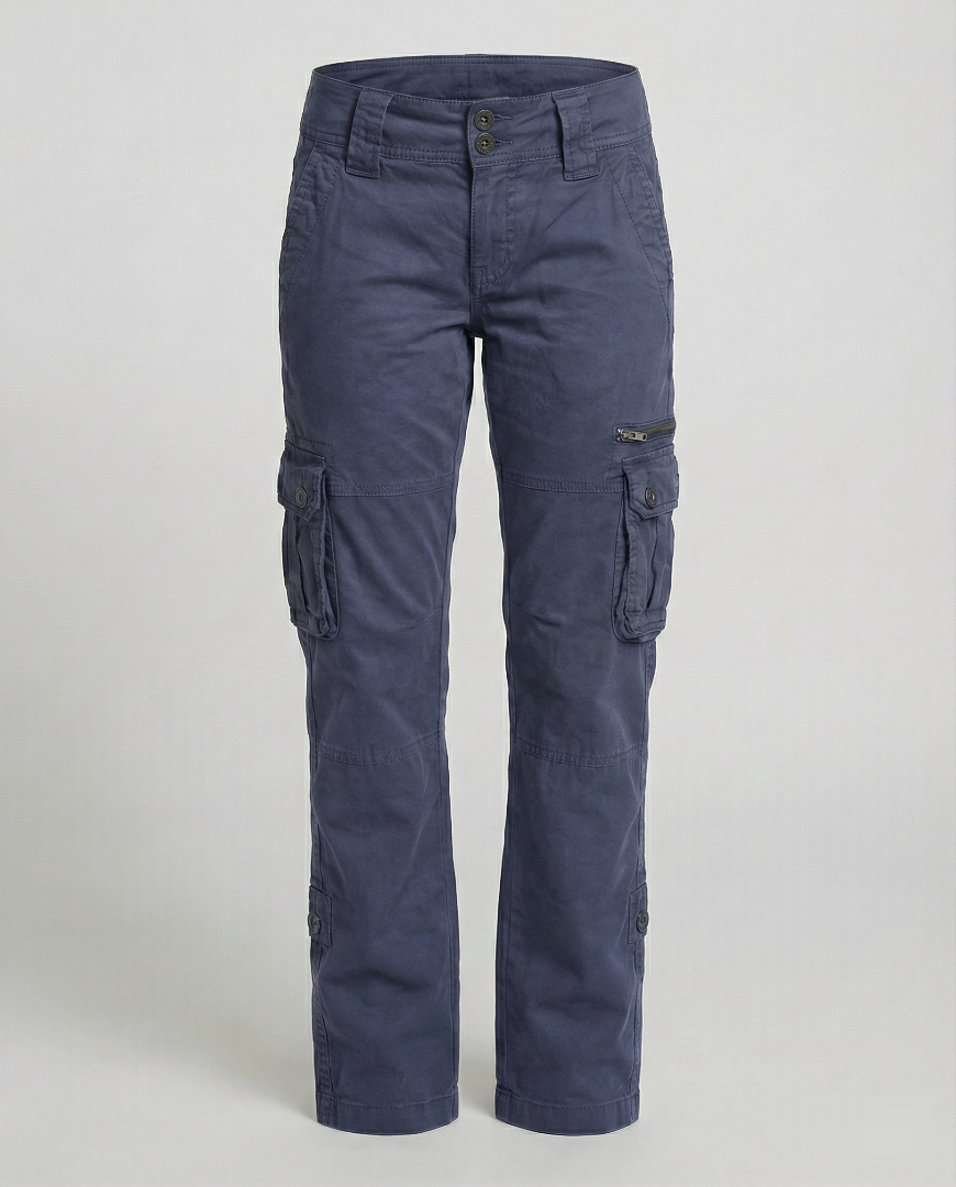 Women's Cargo Trousers - Straight Leg Flap Pockets