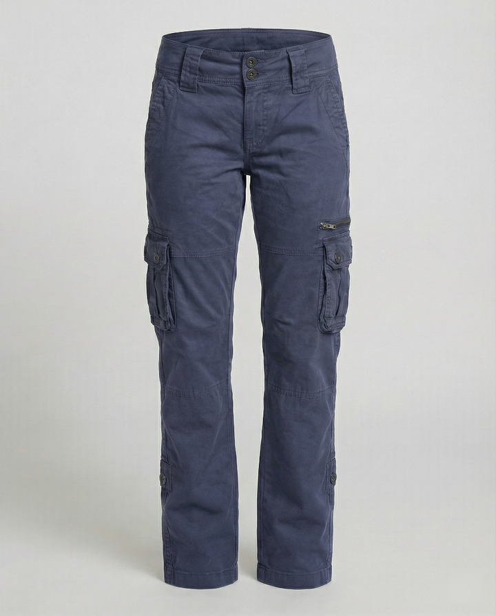Women's Cargo Trousers - Straight Leg Flap Pockets