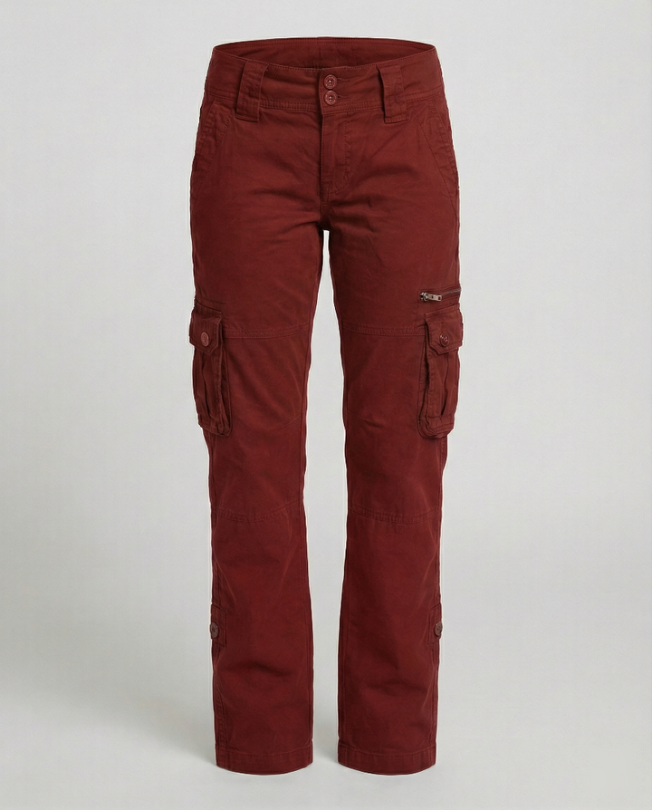 Women's Cargo Trousers - Straight Leg Flap Pockets