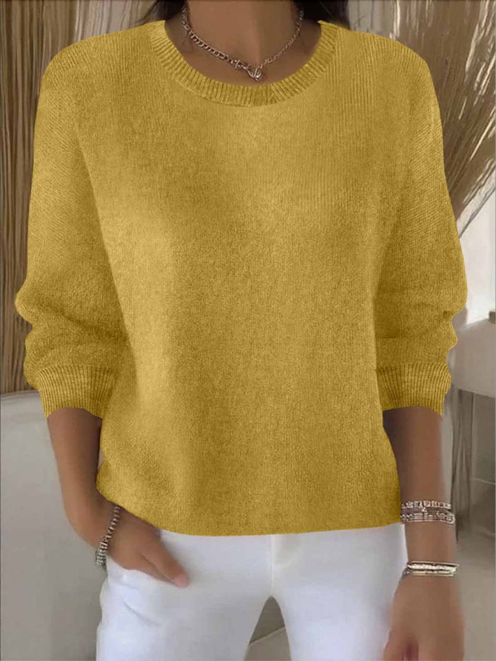 Women's Crew Neck Knit Sweater - Long Sleeve Relaxed Fit Pullover