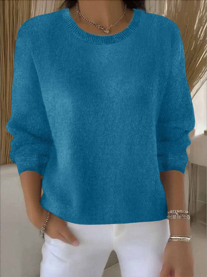 Women's Crew Neck Knit Sweater - Long Sleeve Relaxed Fit Pullover