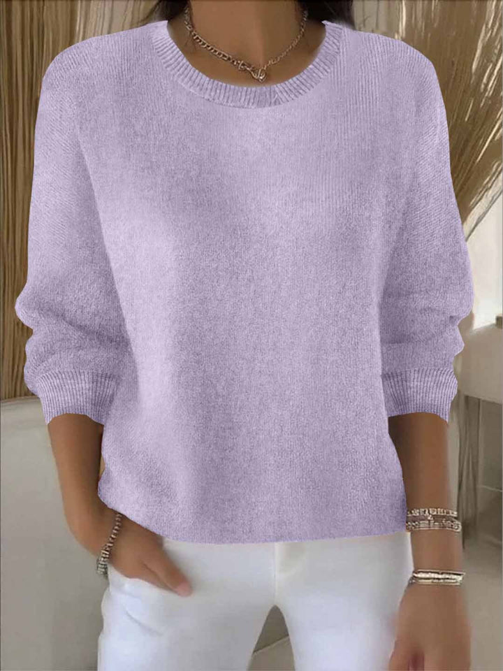 Women's Crew Neck Knit Sweater - Long Sleeve Relaxed Fit Pullover