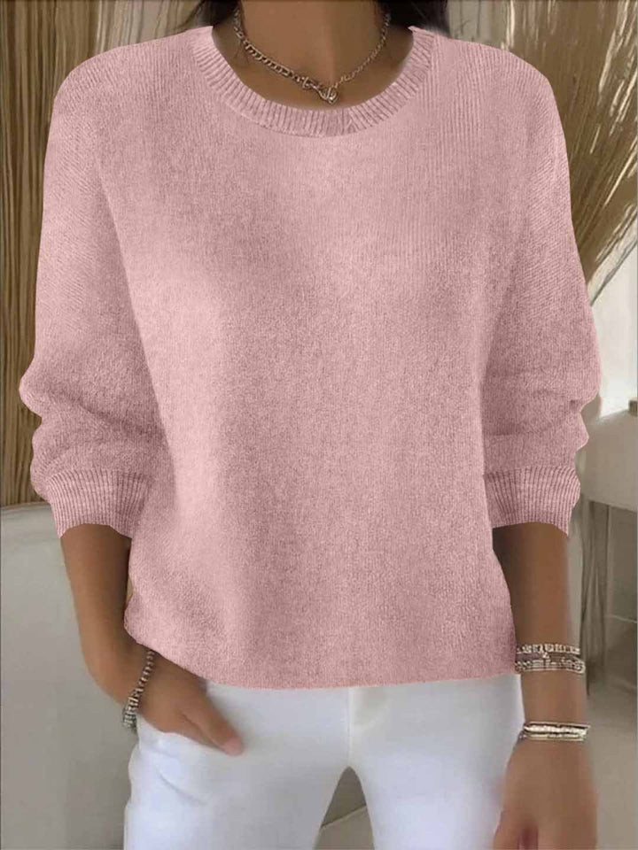 Women's Crew Neck Knit Sweater - Long Sleeve Relaxed Fit Pullover