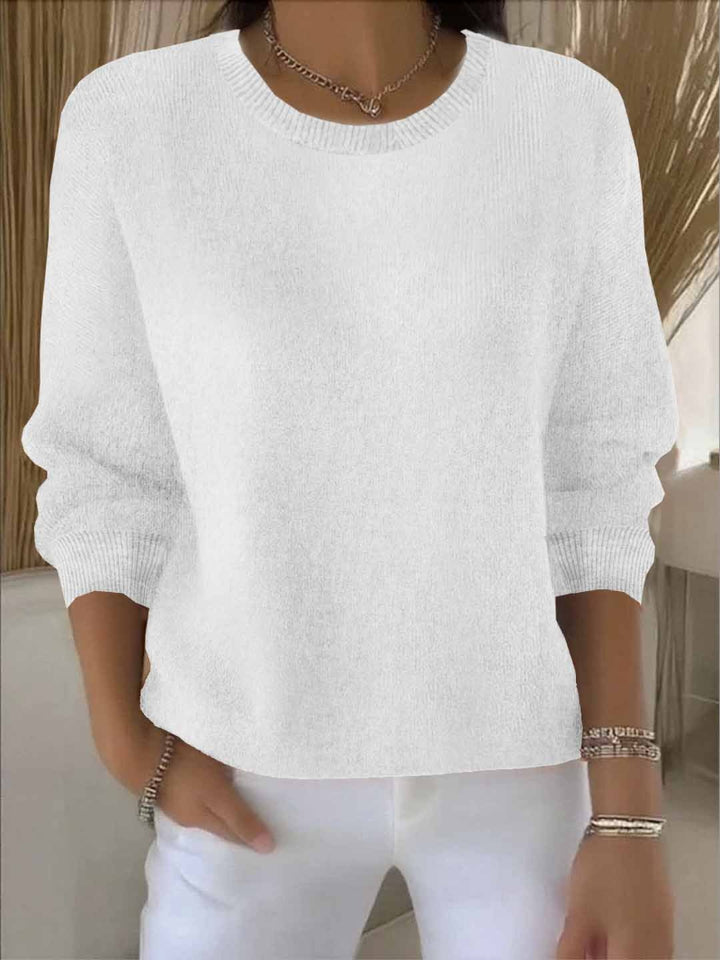 Women's Crew Neck Knit Sweater - Long Sleeve Relaxed Fit Pullover