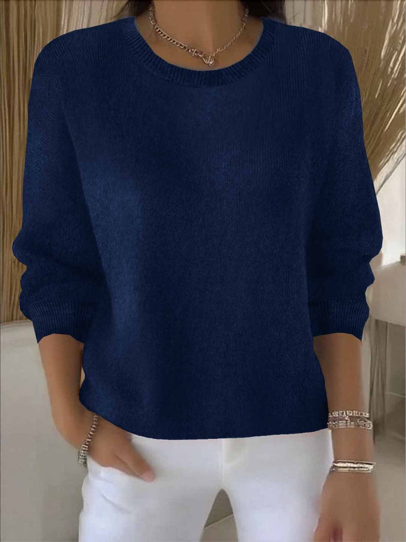 Women's Crew Neck Knit Sweater - Long Sleeve Relaxed Fit Pullover