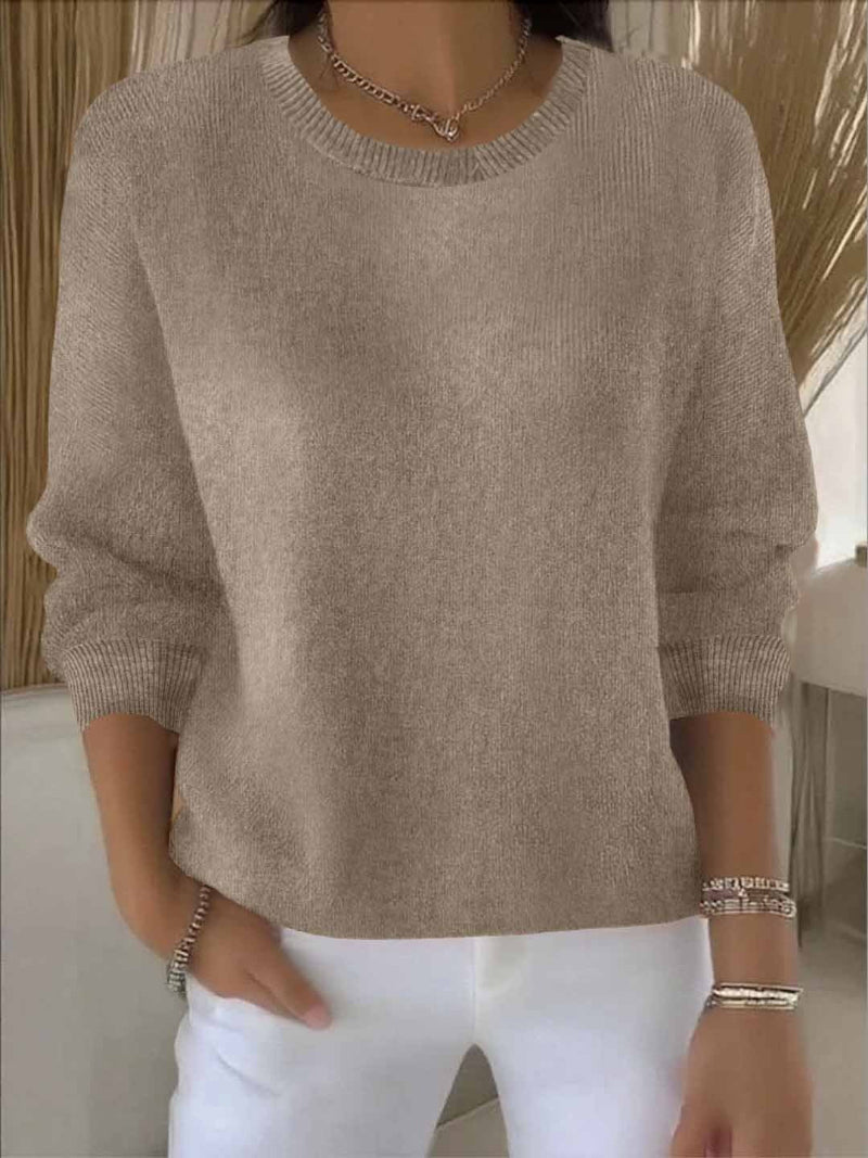 Women's Crew Neck Knit Sweater - Long Sleeve Relaxed Fit Pullover