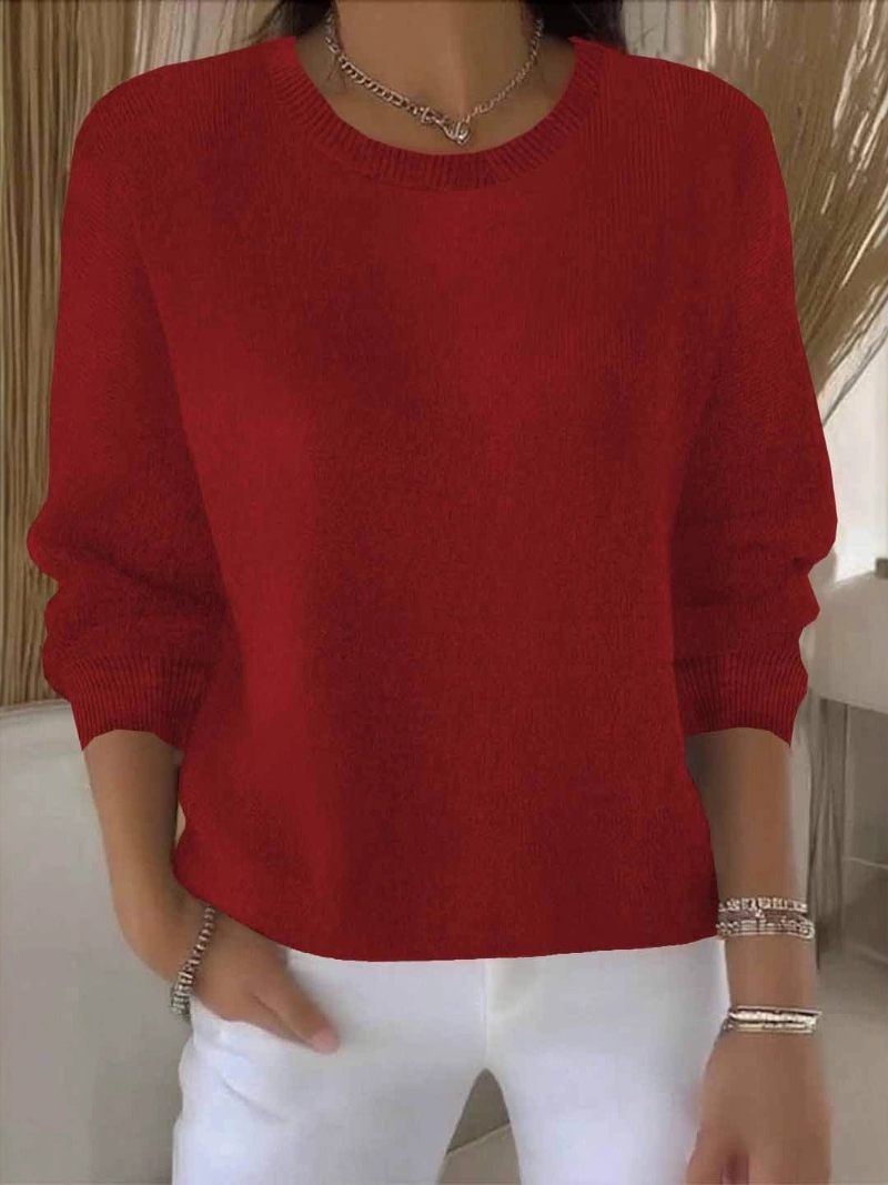 Women's Crew Neck Knit Sweater - Long Sleeve Relaxed Fit Pullover