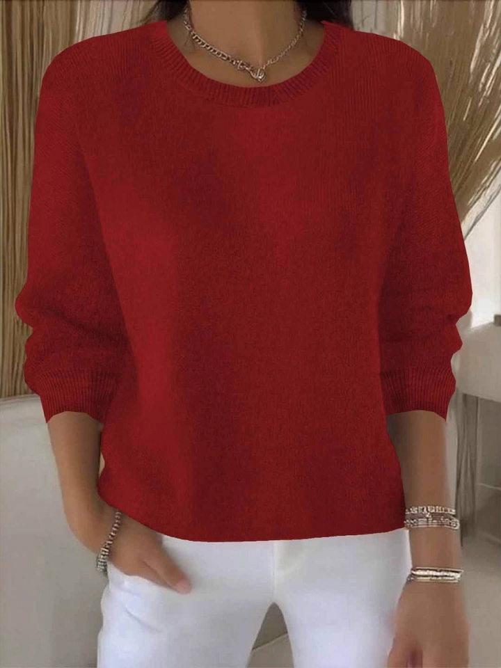 Women's Crew Neck Knit Sweater - Long Sleeve Relaxed Fit Pullover
