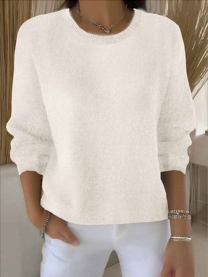 Women's Crew Neck Knit Sweater - Long Sleeve Relaxed Fit Pullover