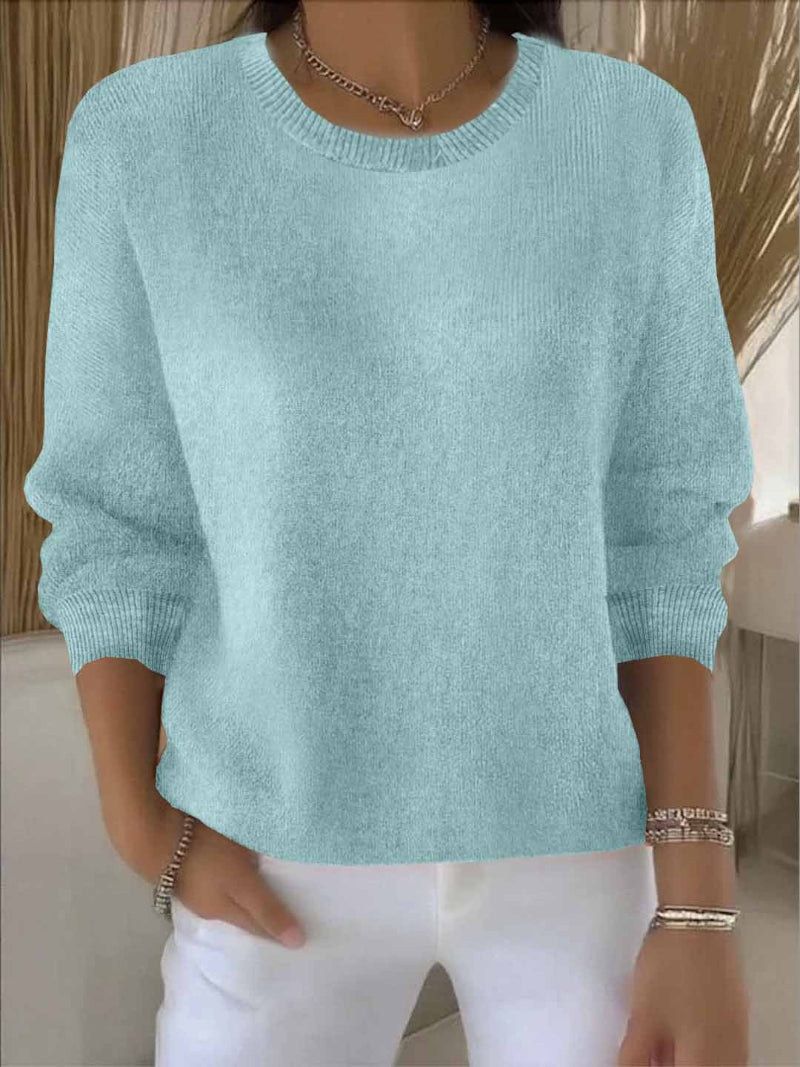 Women's Crew Neck Knit Sweater - Long Sleeve Relaxed Fit Pullover