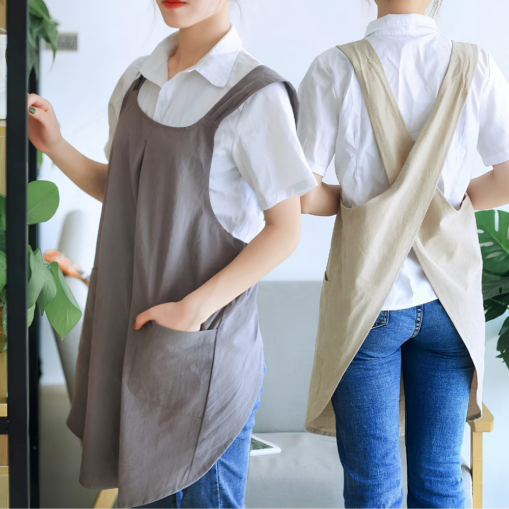 Women's Cross Back Pinafore Apron - Front Pockets
