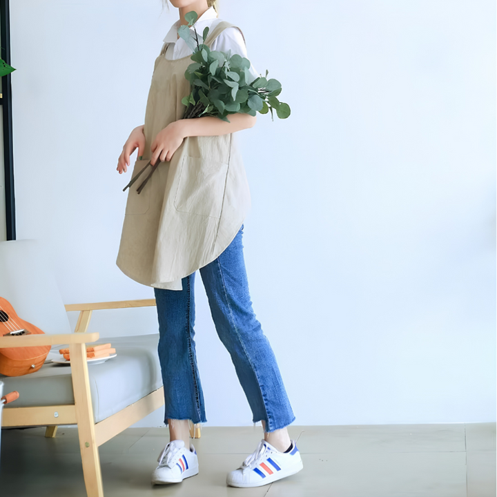 Women's Cross Back Pinafore Apron - Front Pockets