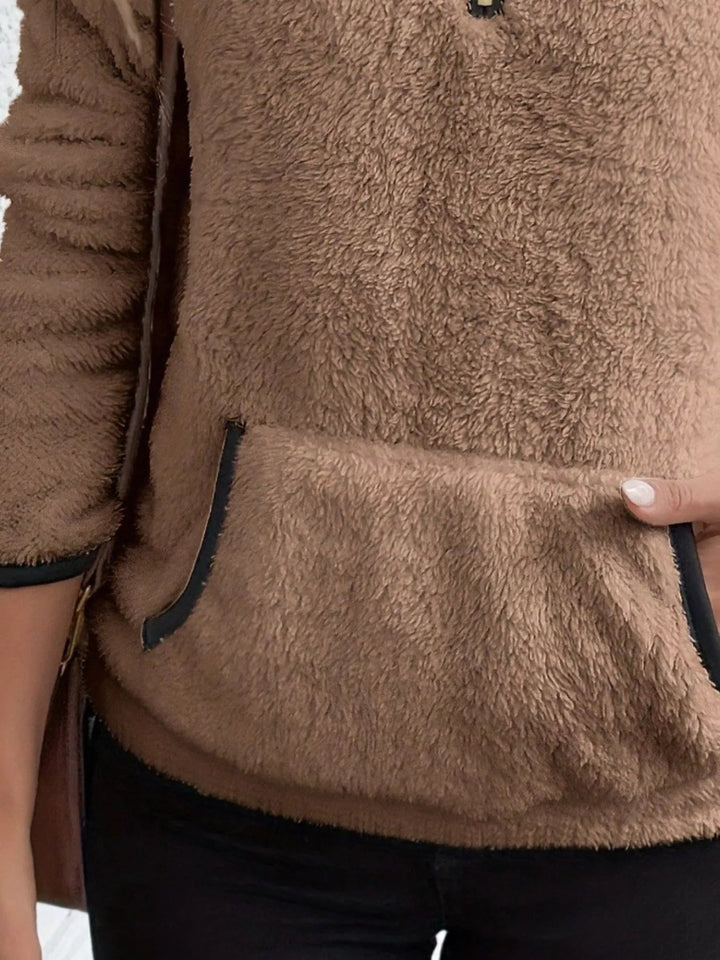 Women's Fleece Half-Zip Pullover - Stand Collar Front Pocket