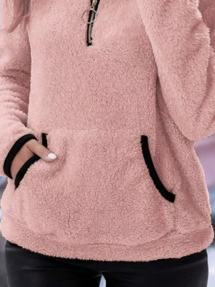 Women's Fleece Half-Zip Pullover - Stand Collar Front Pocket