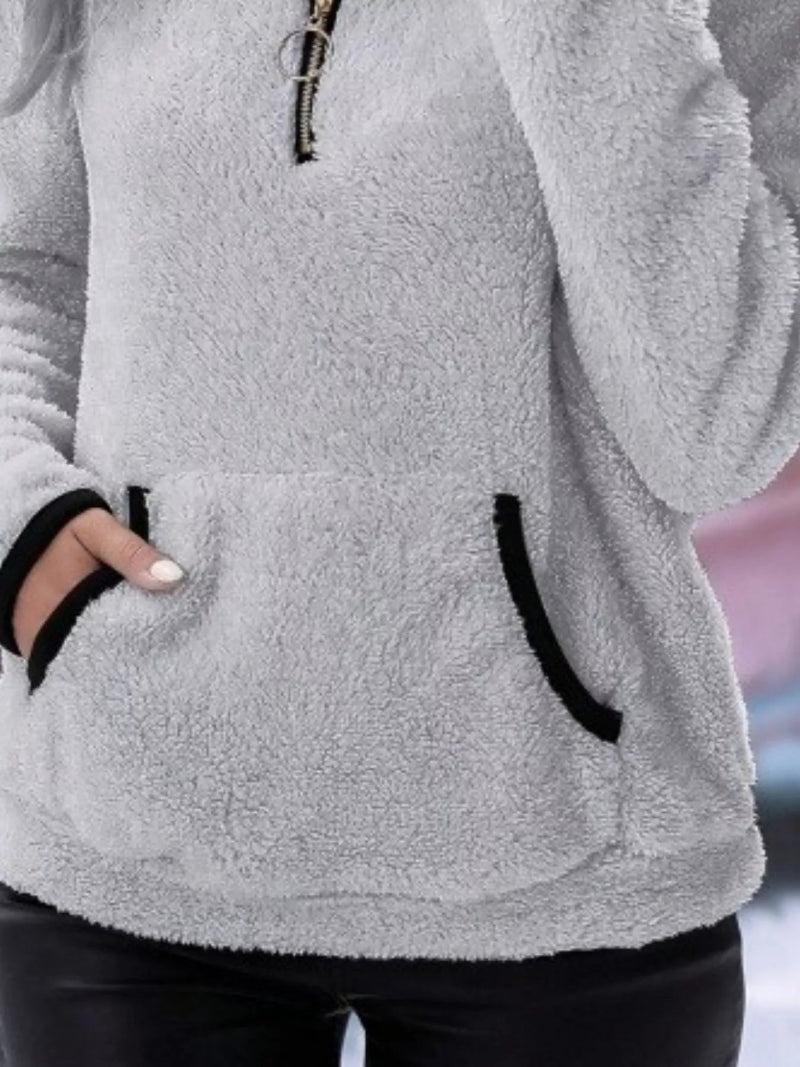 Women's Fleece Half-Zip Pullover - Stand Collar Front Pocket