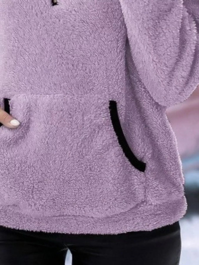 Women's Fleece Half-Zip Pullover - Stand Collar Front Pocket