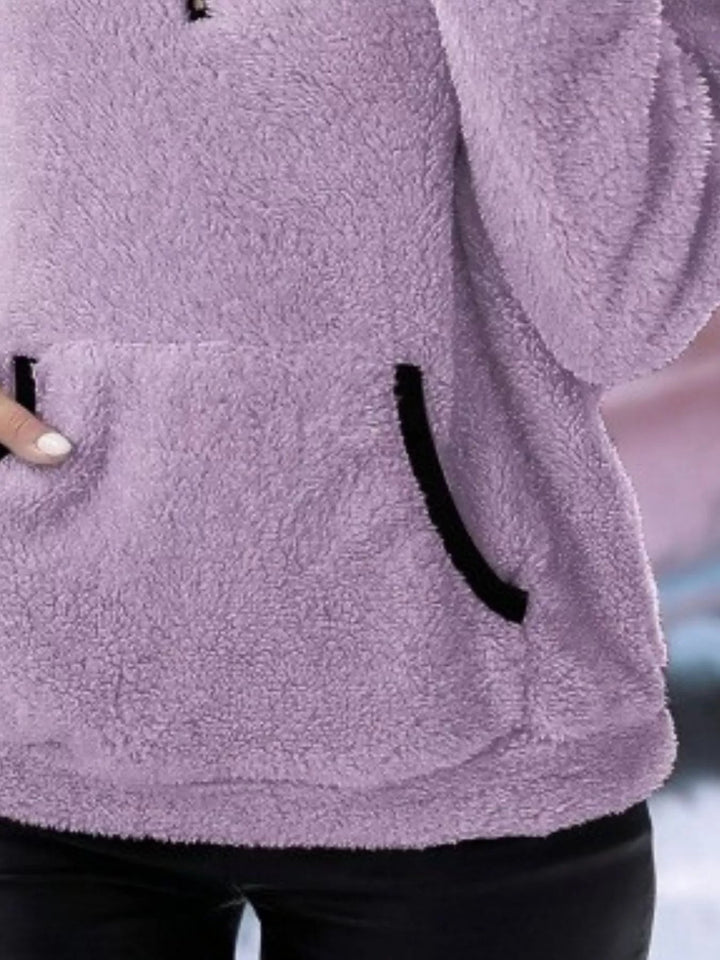 Women's Fleece Half-Zip Pullover - Stand Collar Front Pocket