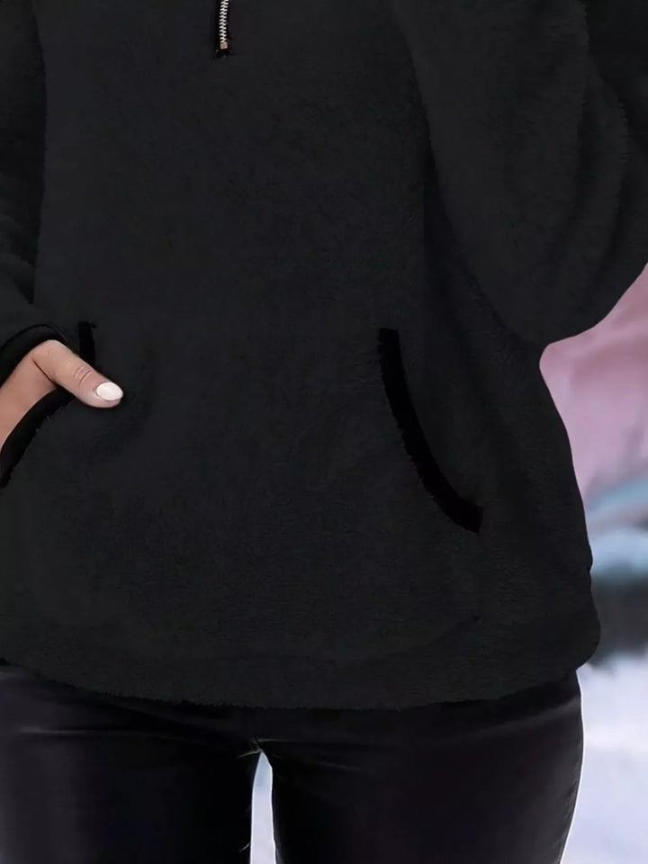 Women's Fleece Half-Zip Pullover - Stand Collar Front Pocket