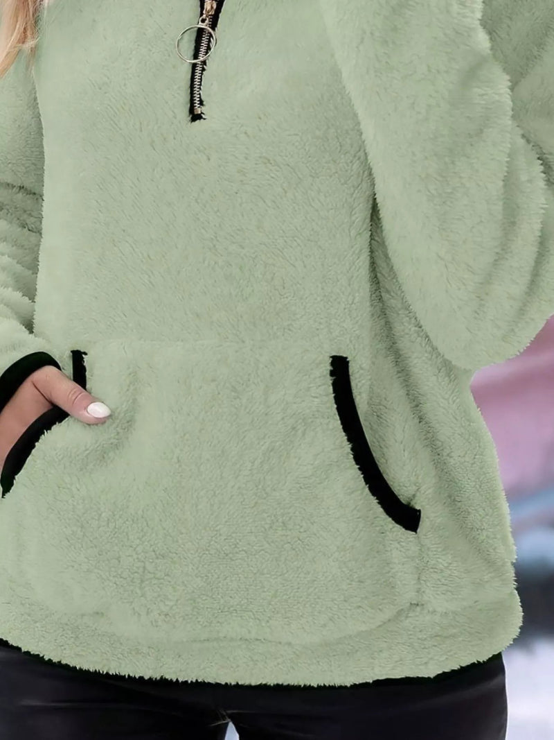 Women's Fleece Half-Zip Pullover - Stand Collar Front Pocket