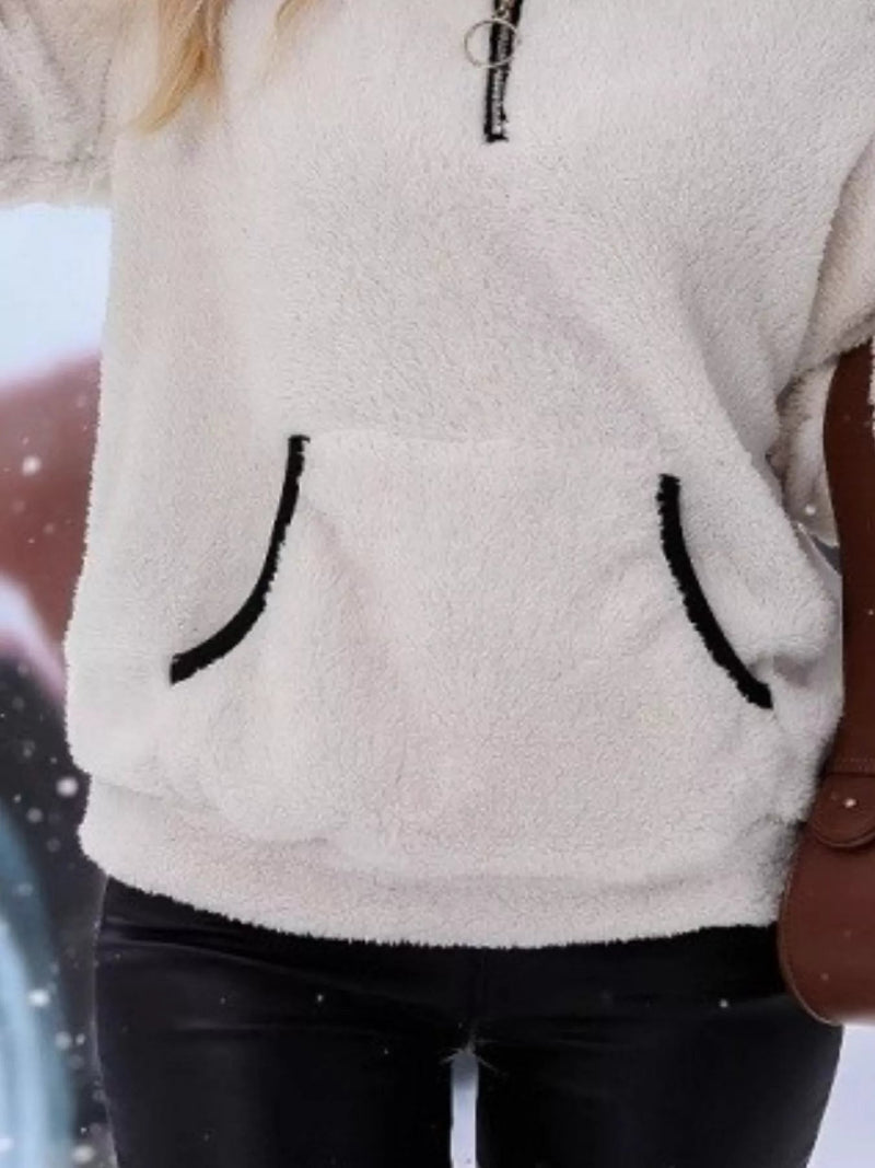 Women's Fleece Half-Zip Pullover - Stand Collar Front Pocket