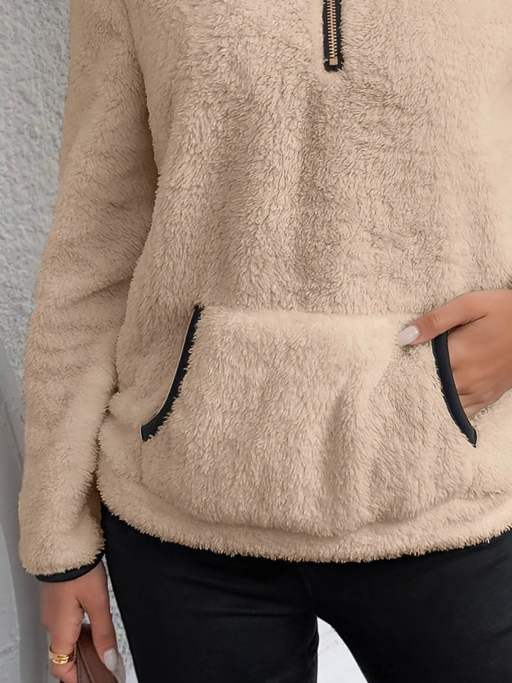Women's Fleece Half-Zip Pullover - Stand Collar Front Pocket