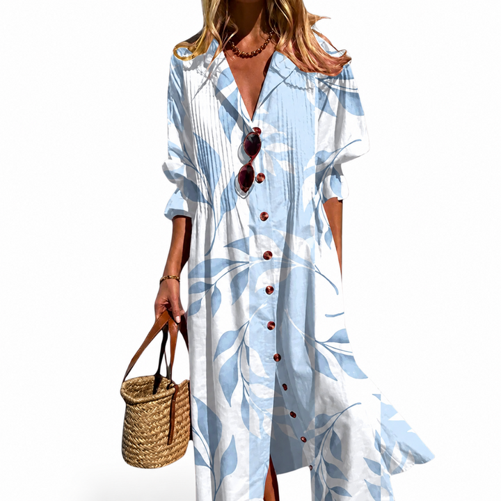 Women's Floral Print Shirt Dress - Long Sleeve Button Front Maxi
