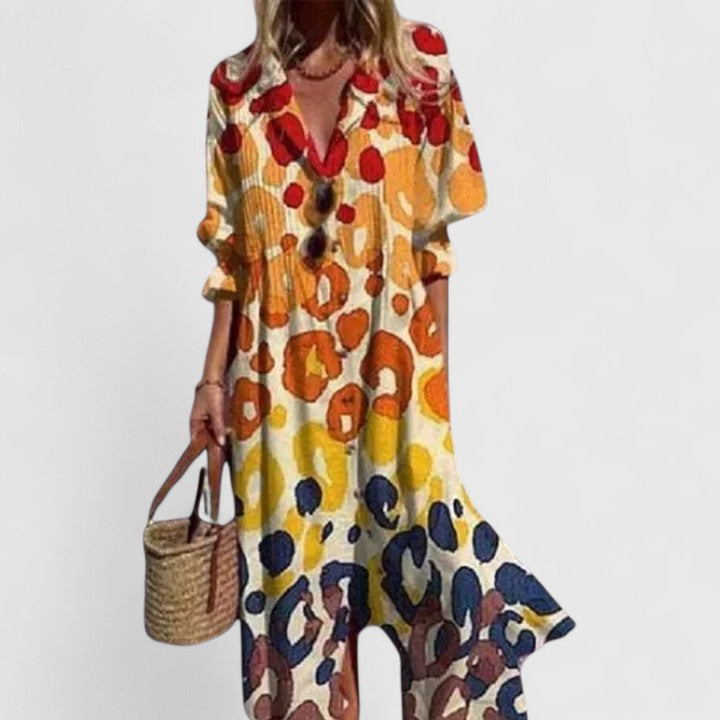 Women's Floral Print Shirt Dress - Long Sleeve Button Front Maxi