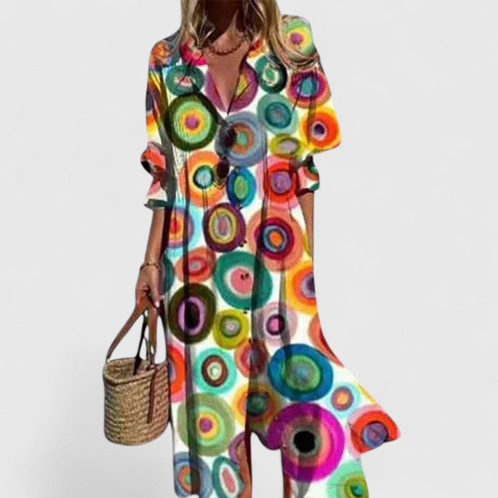 Women's Floral Print Shirt Dress - Long Sleeve Button Front Maxi