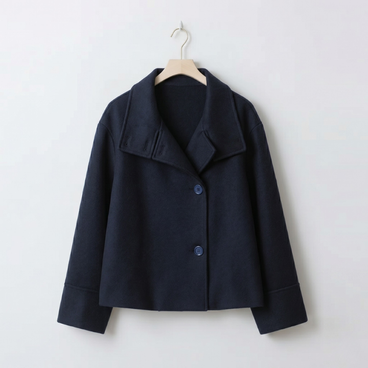 Women's Funnel Neck Short Coat - Button Front Coat