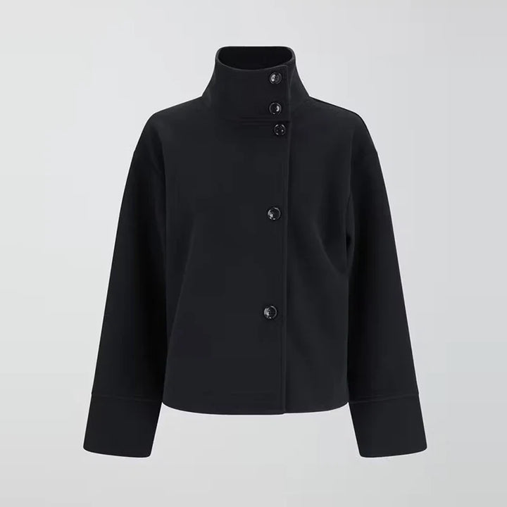 Women's Funnel Neck Short Coat - Button Front Coat