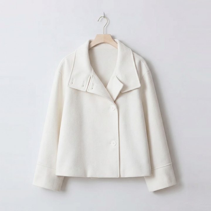 Women's Funnel Neck Short Coat - Button Front Coat