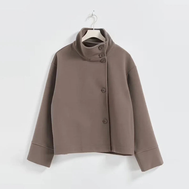 Women's Funnel Neck Short Coat - Button Front Coat