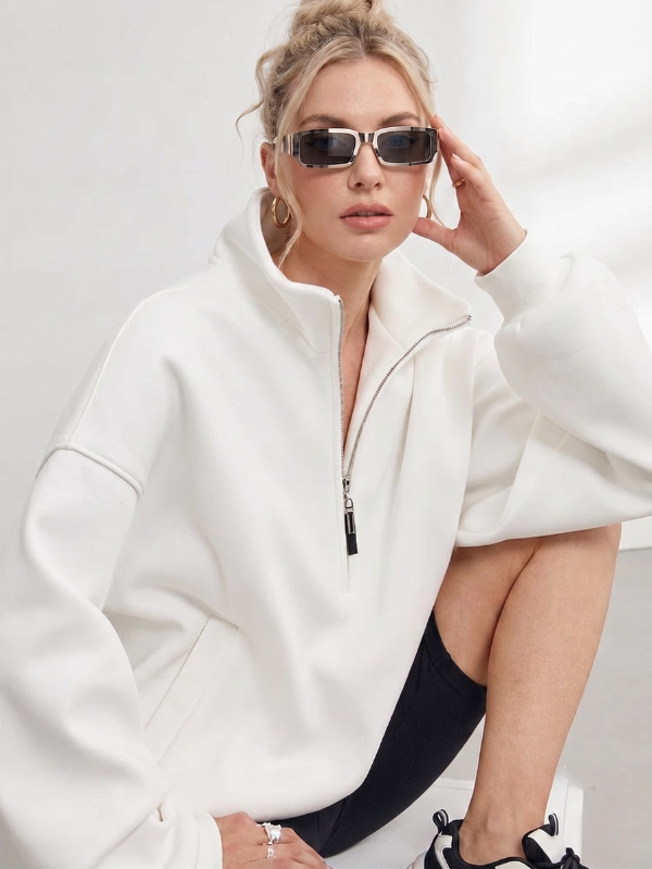 Women's Half Zip Pullover - Funnel Neck Sweatshirt