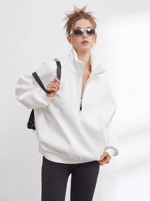Women's Half Zip Pullover - Funnel Neck Sweatshirt