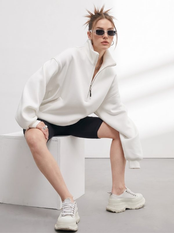 Women's Half Zip Pullover - Funnel Neck Sweatshirt