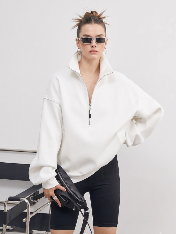 Women's Half Zip Pullover - Funnel Neck Sweatshirt